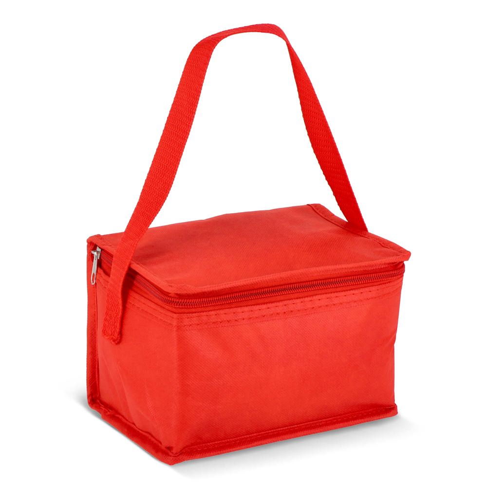 R-PET koeltas voor 6 blikjes, non-woven, 20 x 13 x 12,5 cm, 75 g/m² - Rood