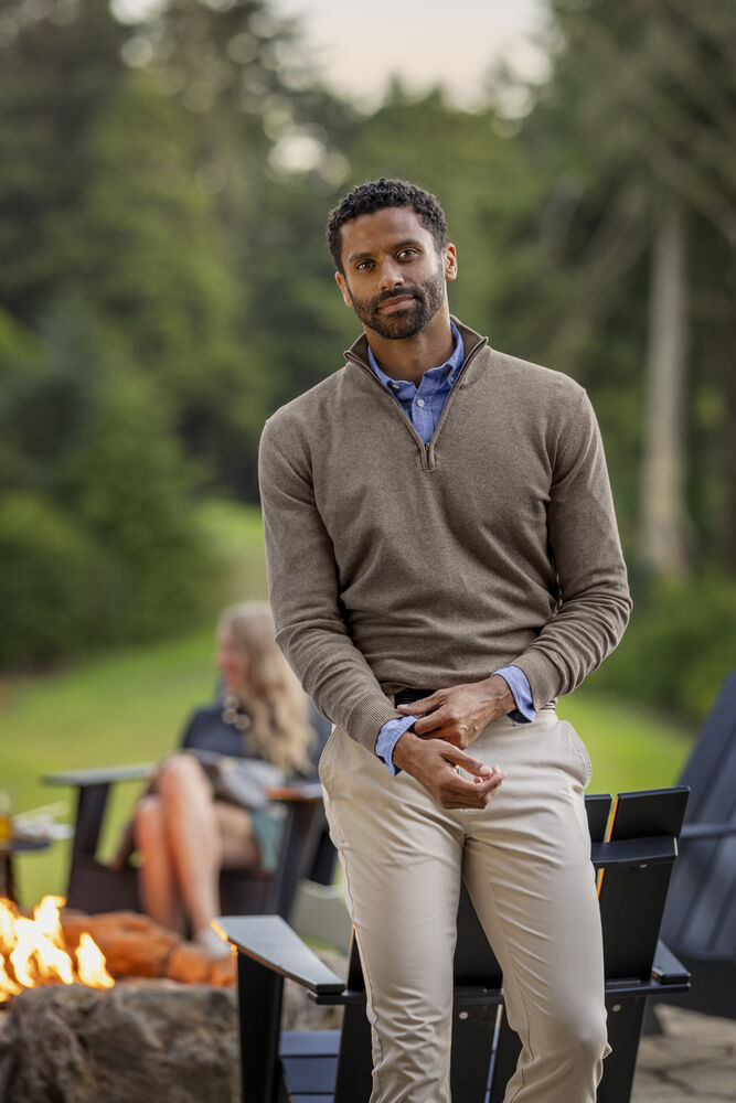 Cutter & Buck - Oakville Half Zip Sweater Heren Nougat Mélange M